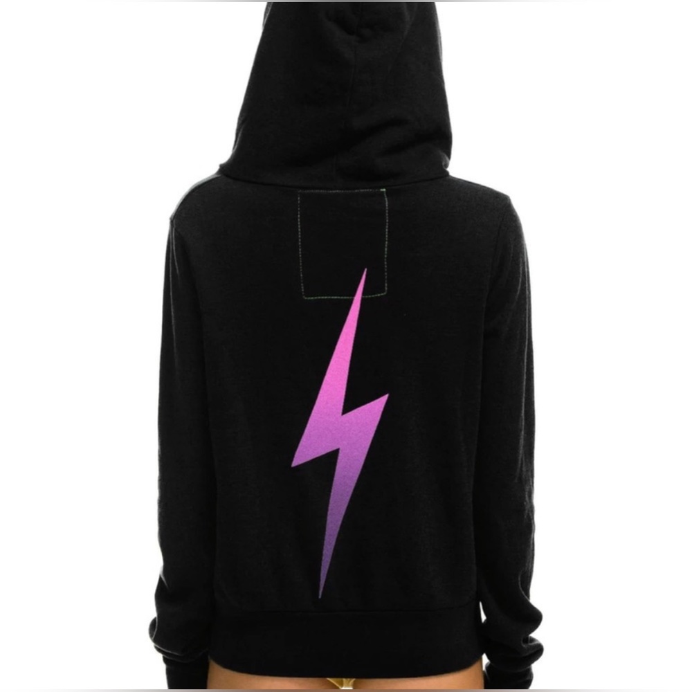 Aviator Nation Bolt Fade Hoodie Black with Pink Purple bolt XL